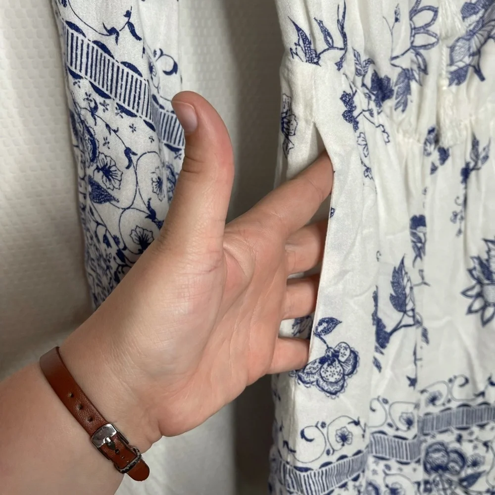 Jetset Diaries Blue White Floral Off Shoulder Boho Romper XS